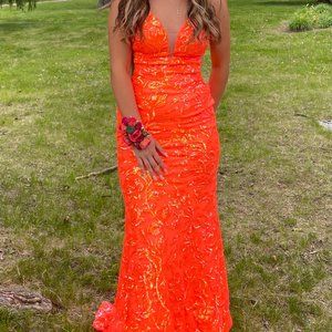 Amarra Formal Dress - Size 6 (Orange w/iridescent beading)